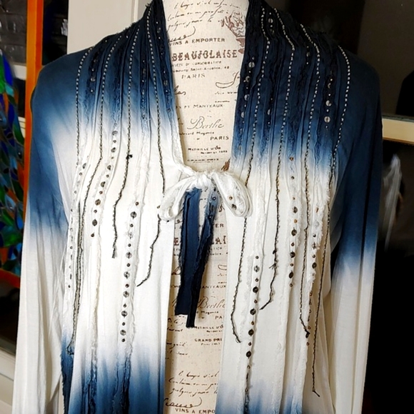 BKE Boutiques Ombre Beaded Silk Blend Open Front Cardigan SZ: Small - Picture 3 of 11